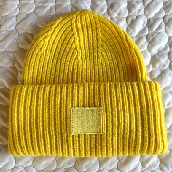 Acne Yellow Ribbed Knit Beanie main image 4